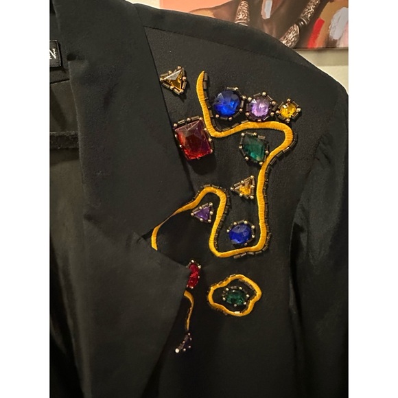 Vintage 1992 I.B. Diffusion  Black Silk Blazer w/ Jewels  - Size 8 - Picture 6 of 9